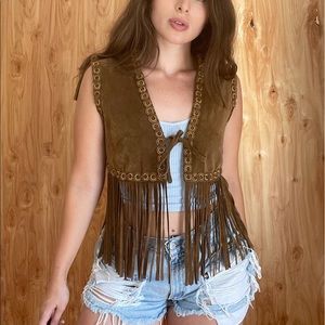 moschino leather fringe vest
